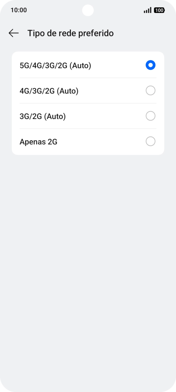 Prima o tipo de rede pretendido.