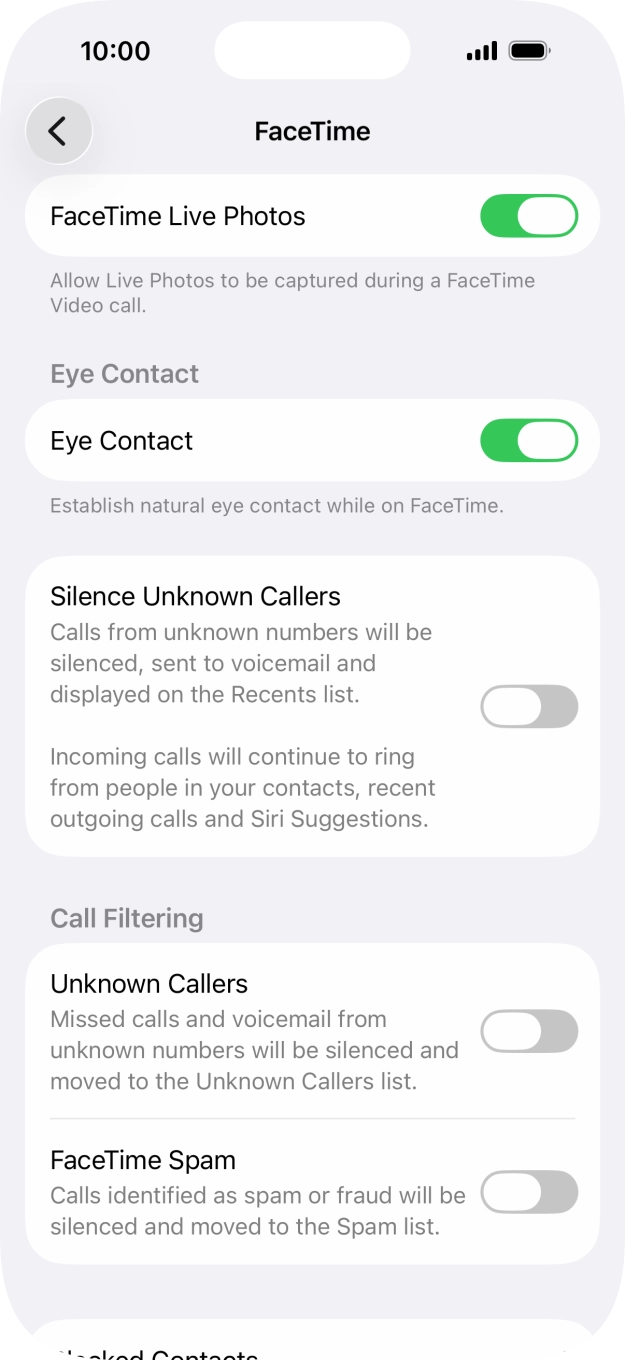 Press the indicator next to 'FaceTime Live Photos' to turn the function on or off.