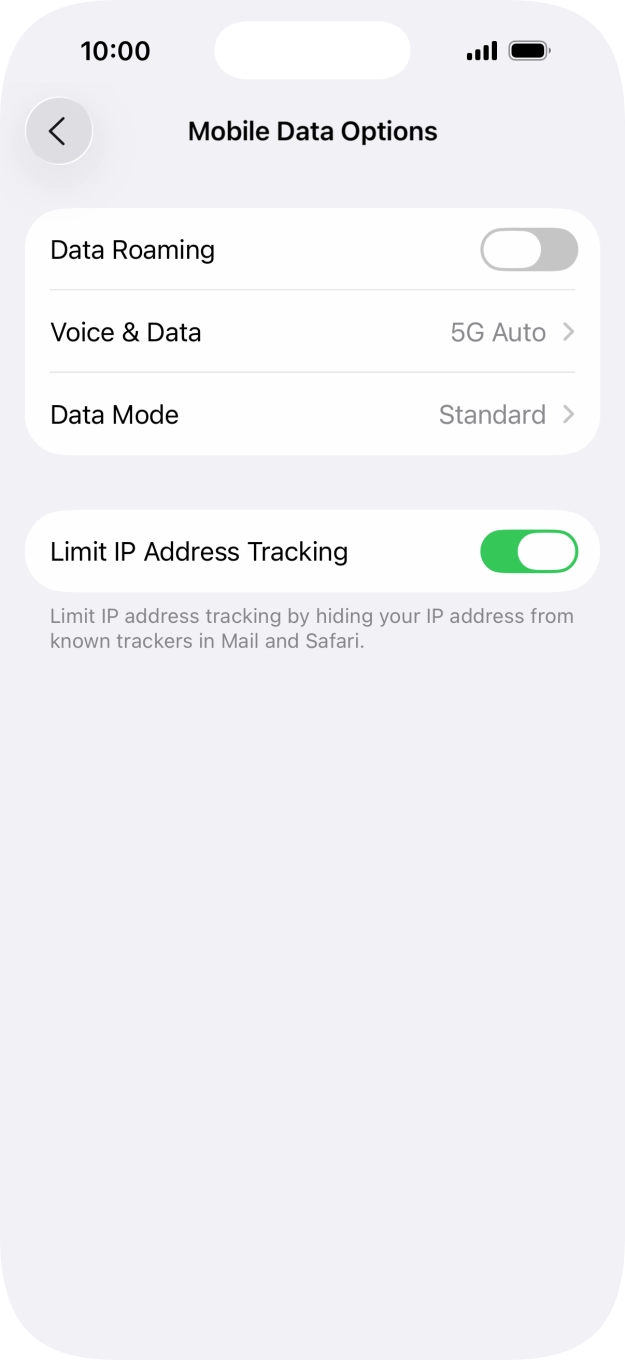 Press the indicator next to 'Data Roaming' to turn the function on or off. Press the indicator next to 'Data Roaming' to turn the function on or off.