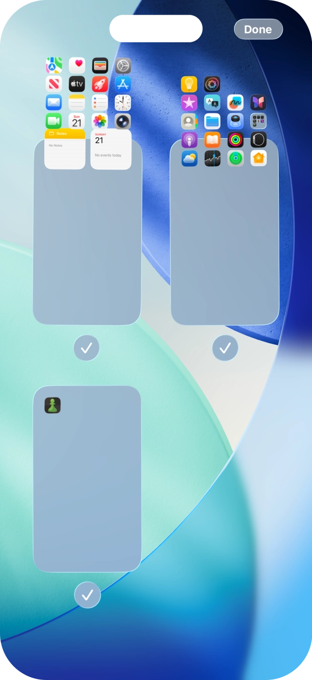 Press the fields below the required home screen pages to select or deselect them.