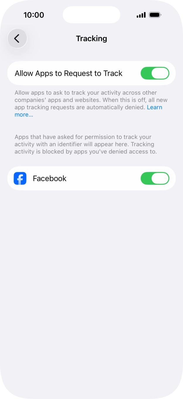 Press the indicator next to 'Allow Apps to Request to Track' to turn the function on or off.