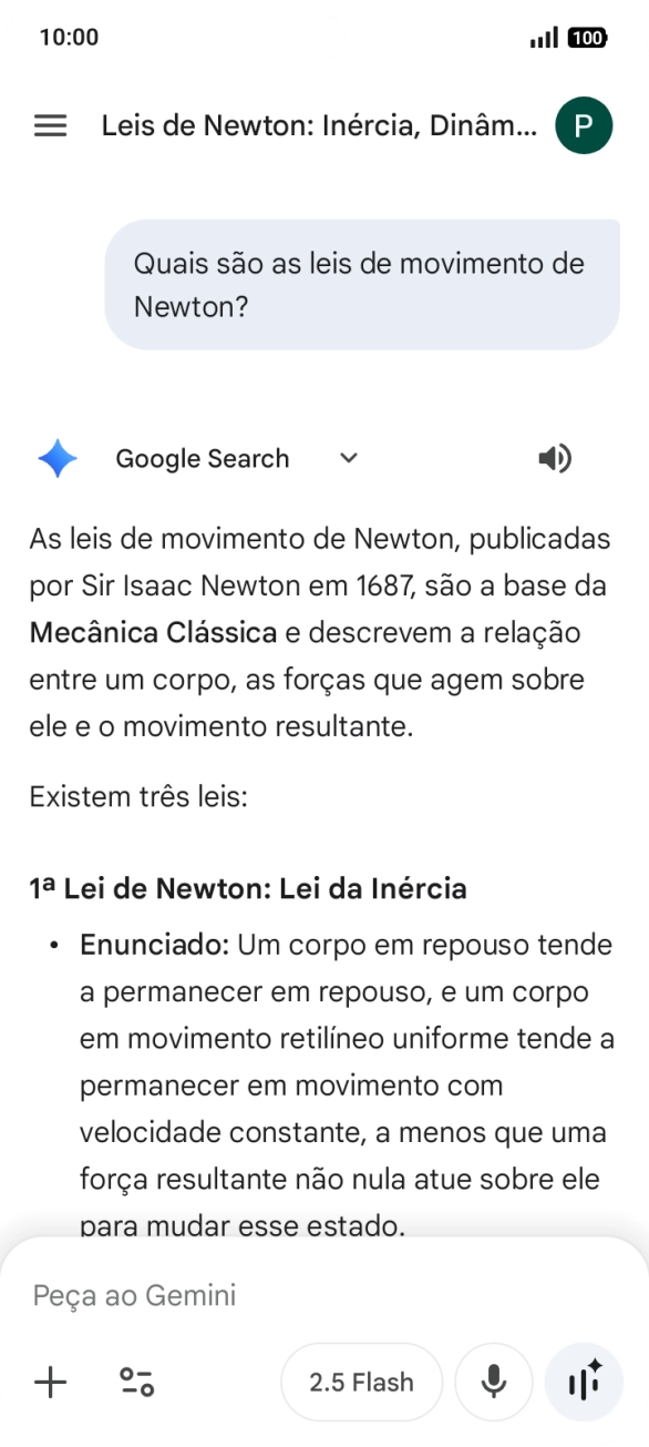 A transcrição da conversa com a Gemini Live é agora mostrada no ecrã.