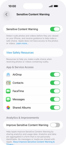 Press the indicators next to the required applications to turn the function on or off. Press the indicators next to the required applications to turn the function on or off.