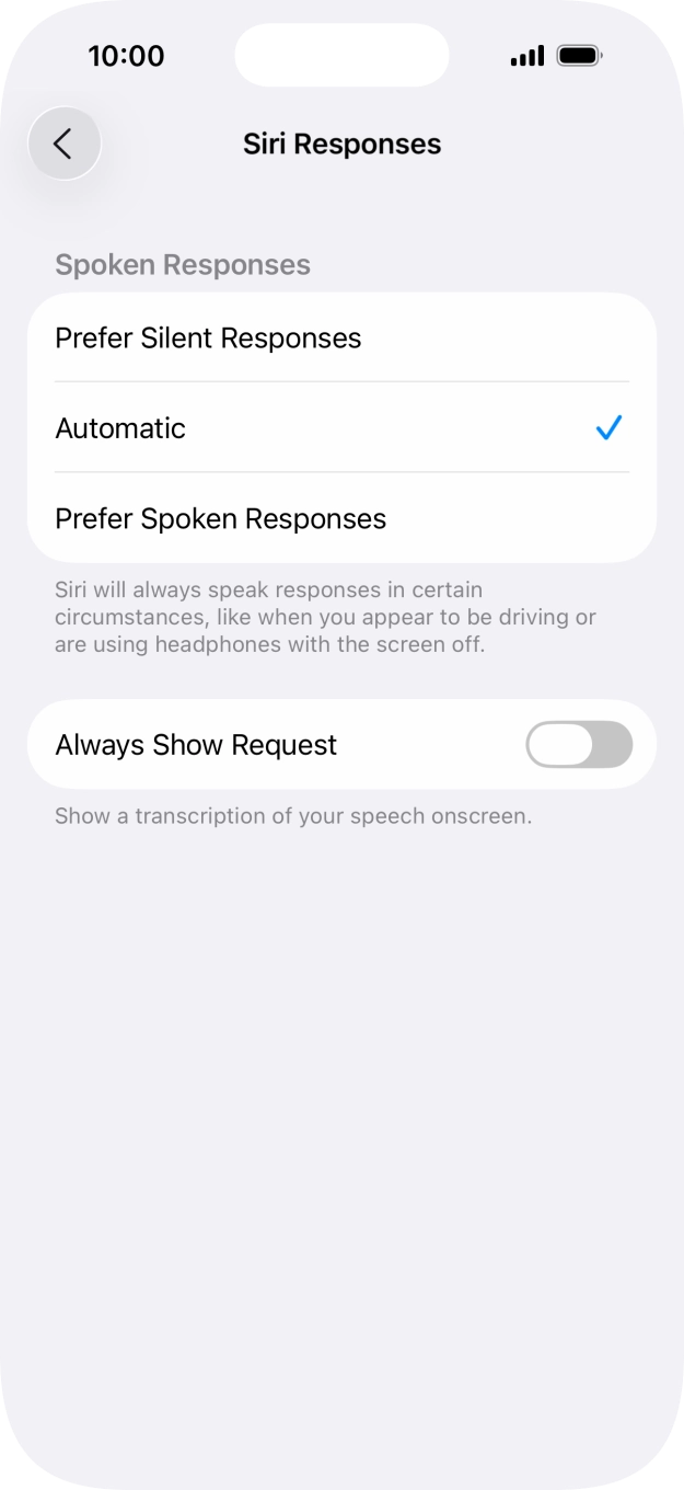 Press the required setting. Press the required setting.