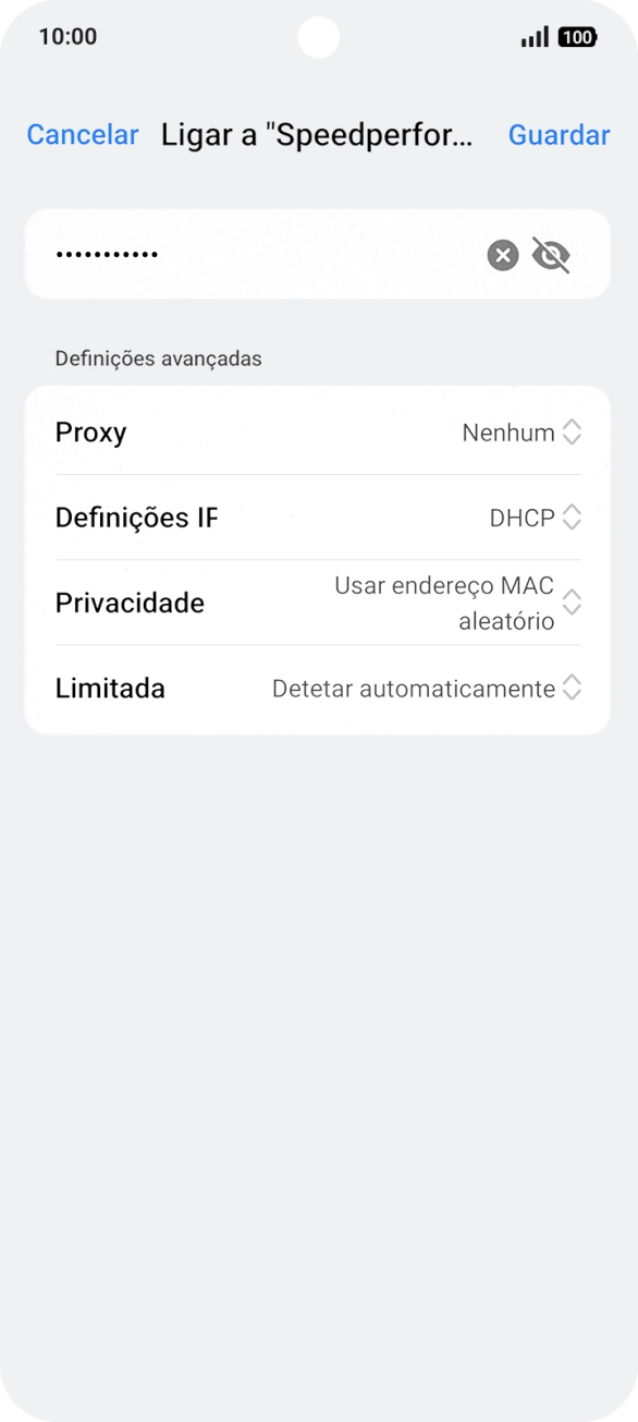 Introduza a password da rede Wi-Fi e prima Guardar.