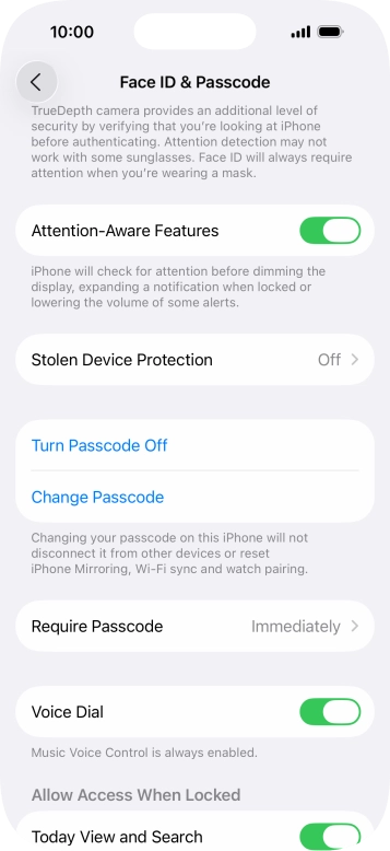 Press Turn Passcode Off and key in the lock code.