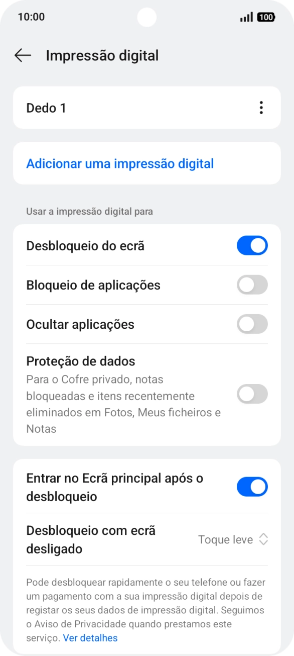 Prima os indicadores junto às definições pretendidas para as ativar ou desativar.