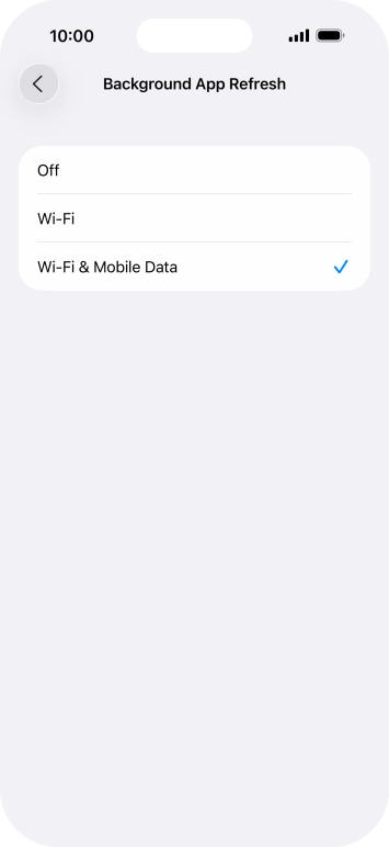 To turn off background refresh of apps, press Off. To turn off background refresh of apps, press Off.