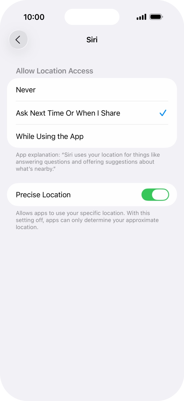 Press the required setting to turn the function on or off.