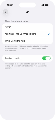 Press the required setting to turn the function on or off.