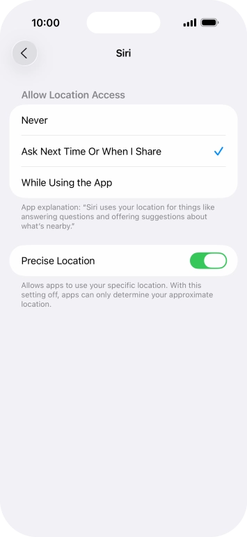 Press the required setting to turn the function on or off.