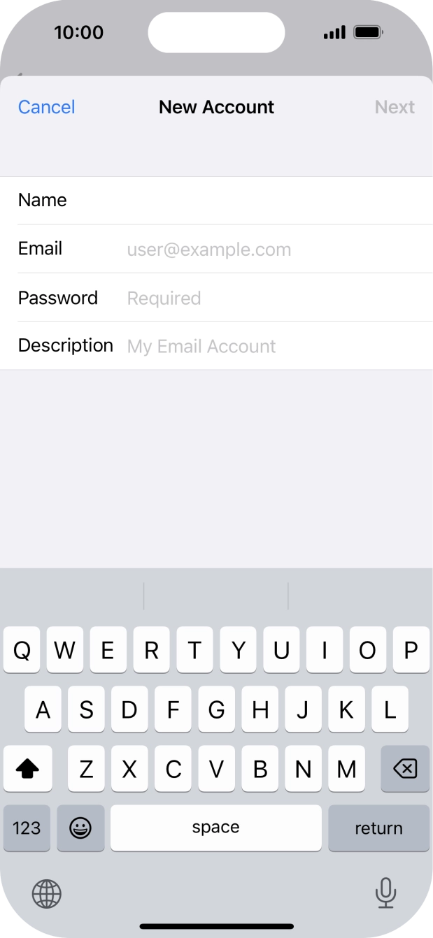 Press Email and key in your email address.