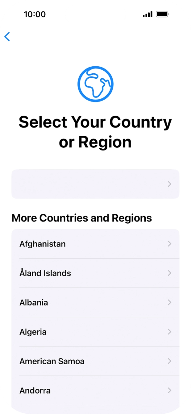 Press the required country or area. Press the required country or area.