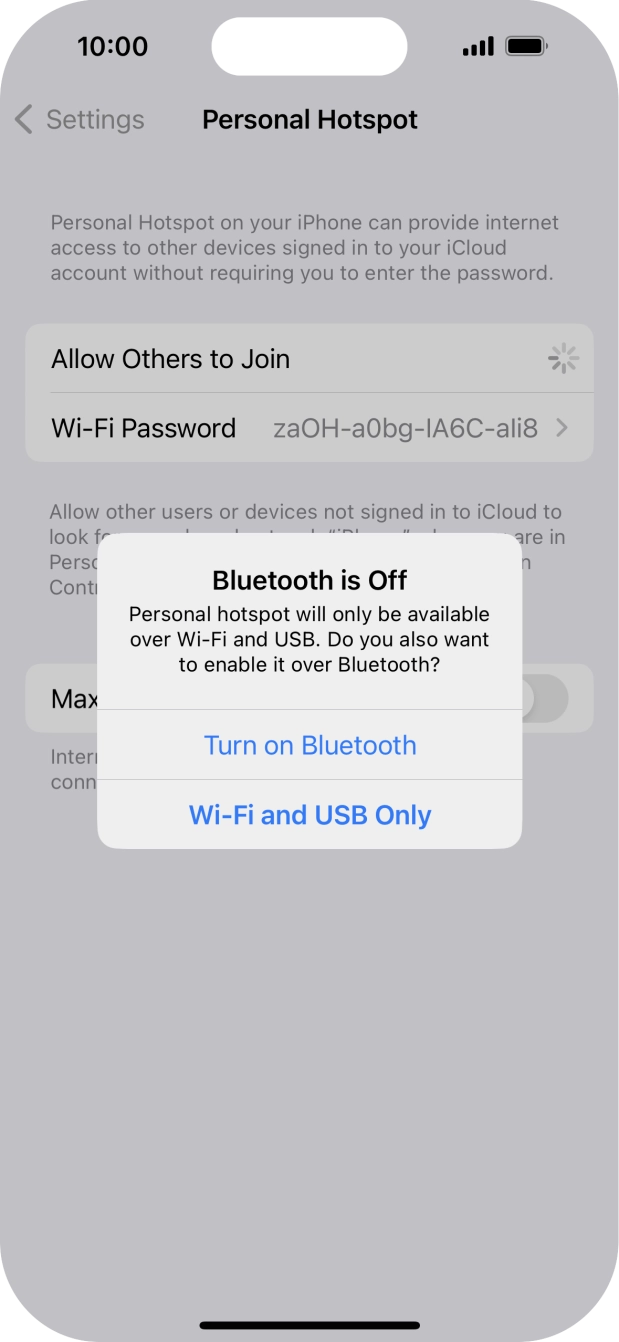 If Wi-Fi is turned on, press Wi-Fi and USB Only.