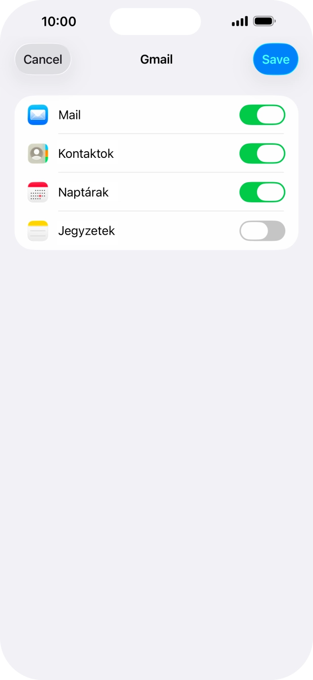 Amennyiben a kijelzőn ez a képernyőkép látható, az e-mail-fiókodat felismerte a rendszer, és automatikusan beállította. Kövesd a képernyőn megjelenő utasításokat további adatok csatolásához, és fejezd be az új fiók létrehozását.