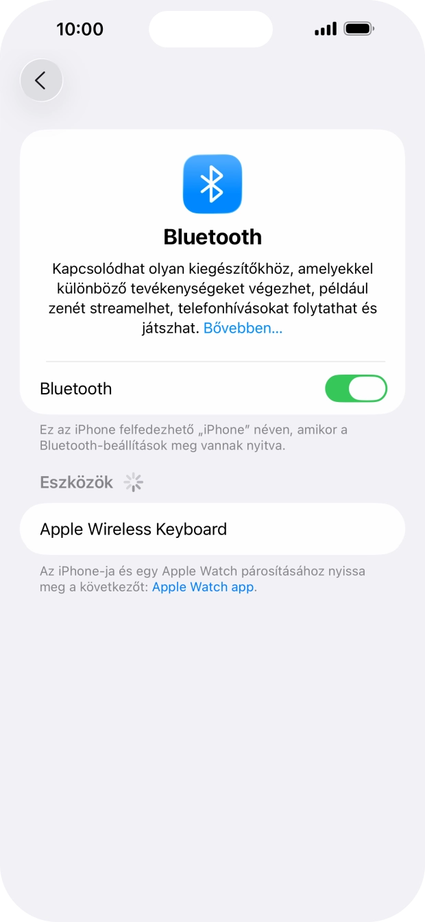 Válaszd ki a kívánt Bluetooth-eszközt, és kövesd a kijelzőn megjelenő utasításokat annak telefonodhoz történő csatlakoztatásához. Válaszd ki a kívánt Bluetooth-eszközt, és kövesd a kijelzőn megjelenő utasításokat annak telefonodhoz történő csatlakoztatásához.