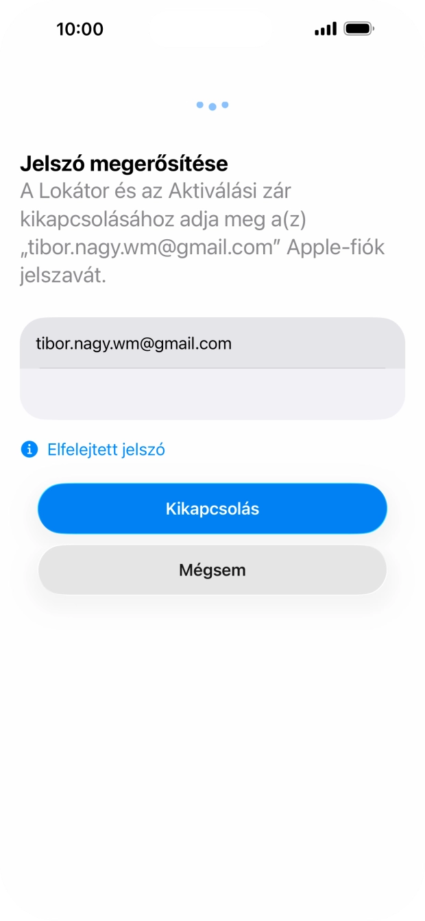 Írd be az Apple-fiókodhoz tartózó jelszót, és válaszd a Kikapcsolás lehetőséget. Várj egy kicsit, amíg a telefon visszaállítja a gyári beállításokat. A telefon konfigurálásához és ahhoz, hogy üzemkész állapotba hozd, kövesd a képernyőn megjelenő utasításokat. Írd be az Apple-fiókodhoz tartózó jelszót, és válaszd a Kikapcsolás lehetőséget. Várj egy kicsit, amíg a telefon visszaállítja a gyári beállításokat. A telefon konfigurálásához és ahhoz, hogy üzemkész állapotba hozd, kövesd a képernyőn megjelenő utasításokat.
