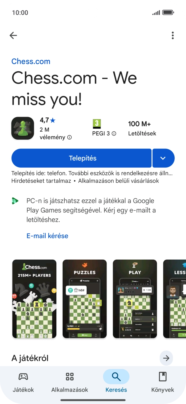 Válaszd a Telepítés lehetőséget, és kövesd a képernyőn megjelenő utasításokat az alkalmazás telepítéséhez.