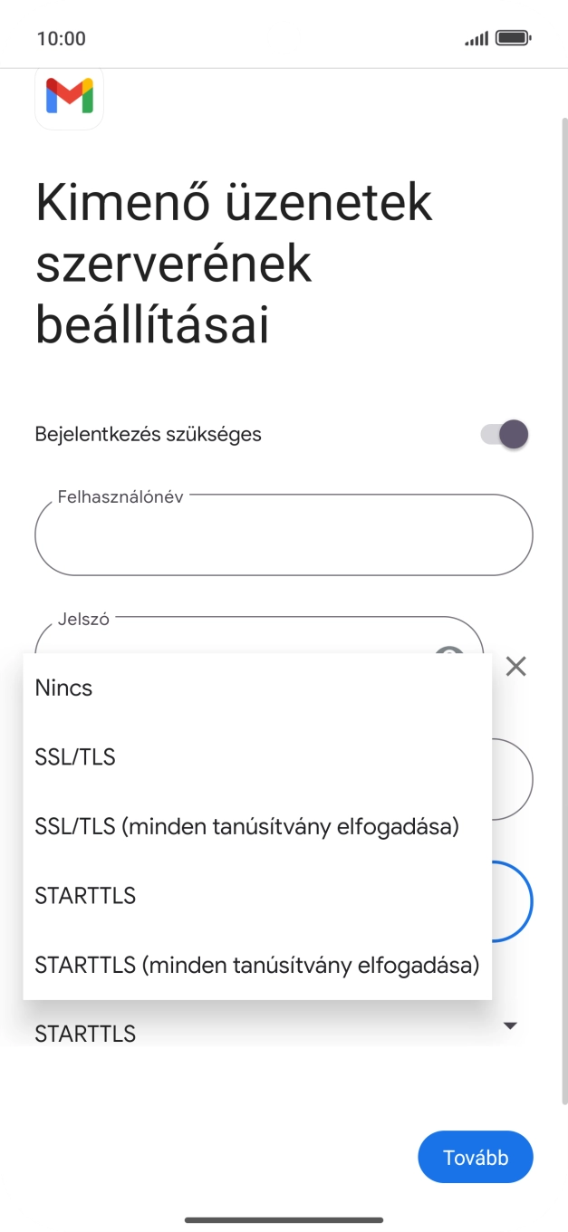 Válaszd az SSL/TLS lehetőséget.