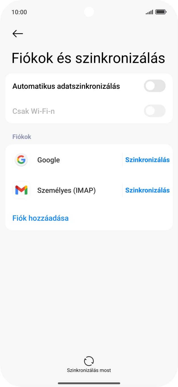 Válaszd a Fiók hozzáadása lehetőséget.