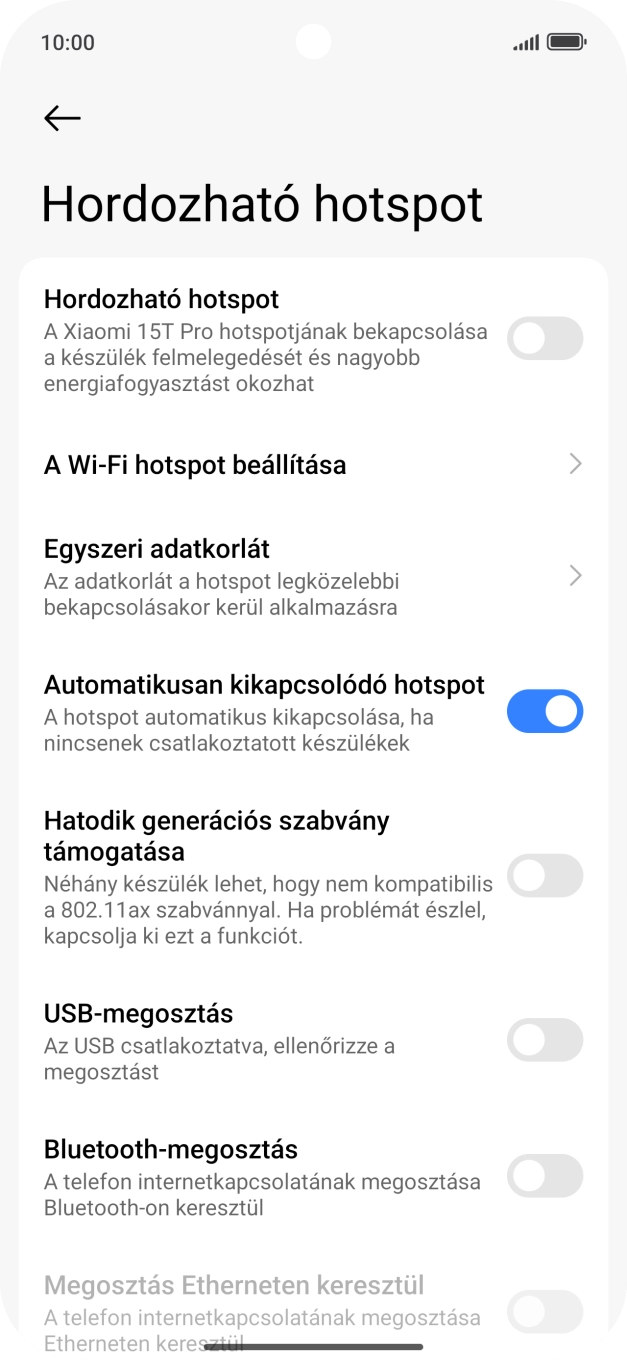 Válaszd a A Wi-Fi hotspot beállítása lehetőséget.