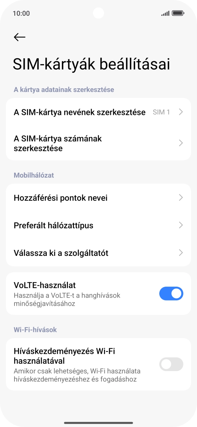 Válaszd a Hozzáférési pontok nevei lehetőséget.