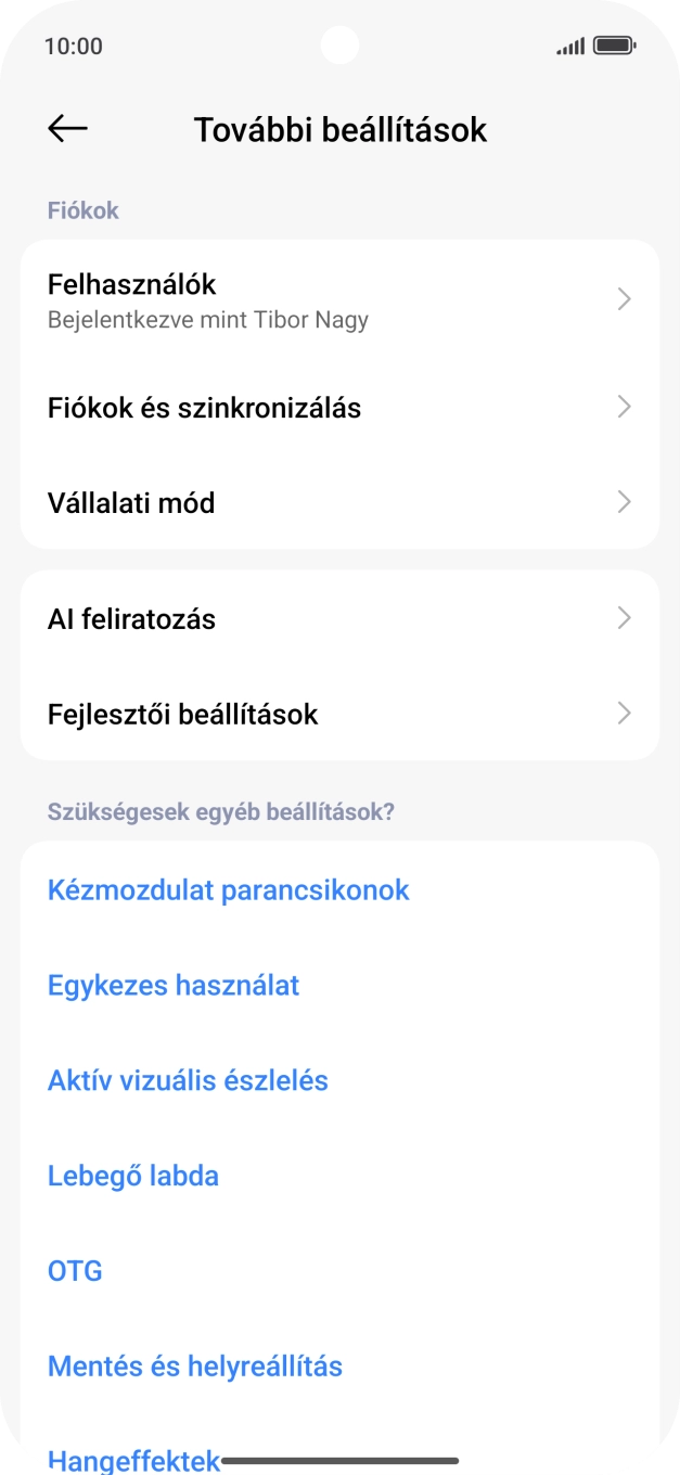 Válaszd a Fiókok és szinkronizálás lehetőséget.