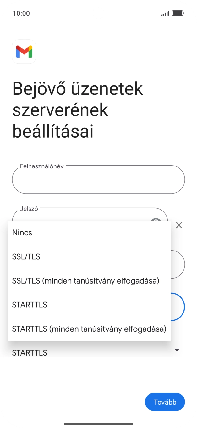 Válaszd az SSL/TLS lehetőséget.