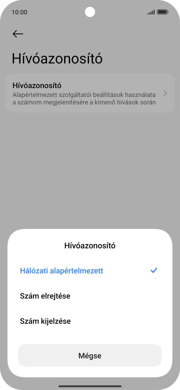 Válaszd a Szám kijelzése lehetőséget a hívószámküldés bekapcsolásához.