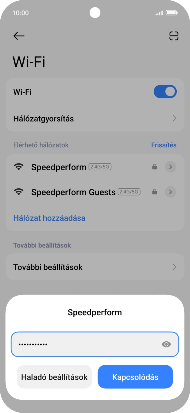 Írd be a Wi-Fi hálózatodhoz tartózó jelszót, és válaszd a Kapcsolódás lehetőséget. Írd be a Wi-Fi hálózatodhoz tartózó jelszót, és válaszd a Kapcsolódás lehetőséget.