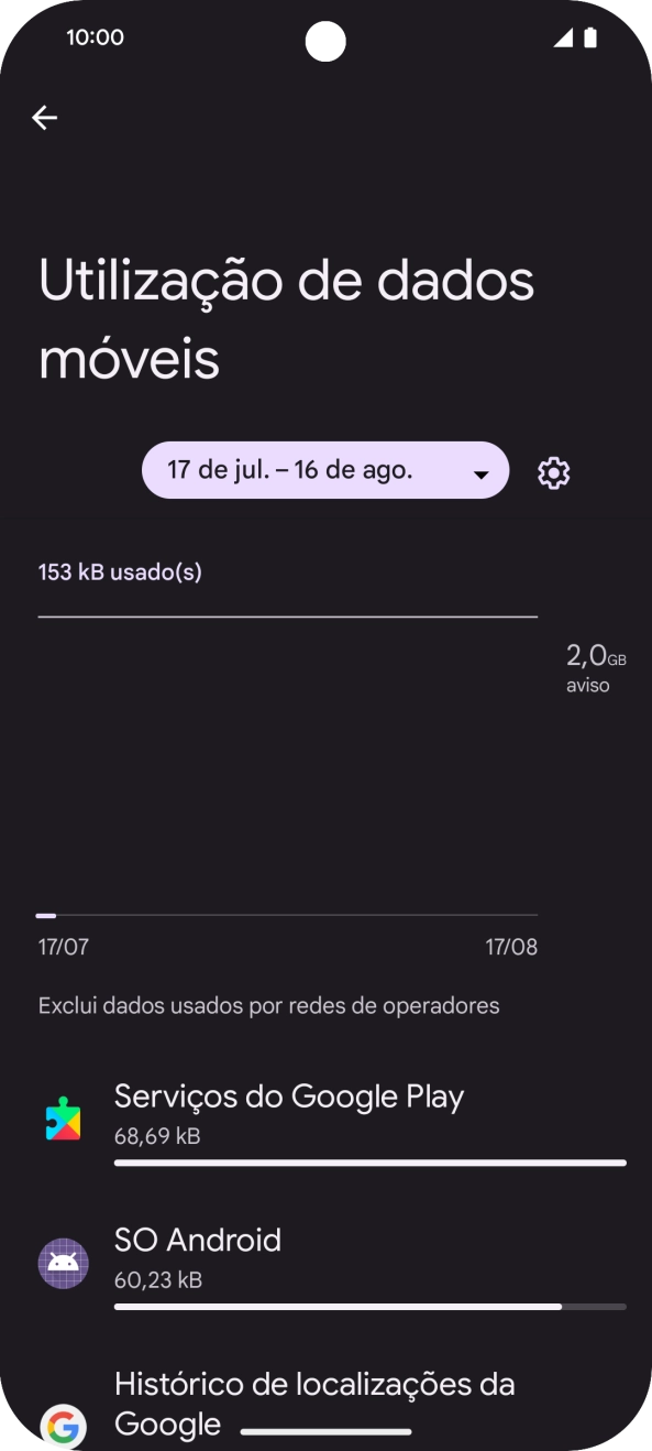 O consumo de dados de cada aplicação é mostrado sob o nome da aplicação.