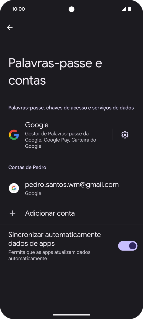 Prima Adicionar conta.