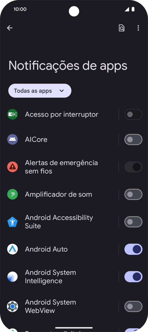Prima o indicador junto às apps pretendidas para ativar ou desativar a função.