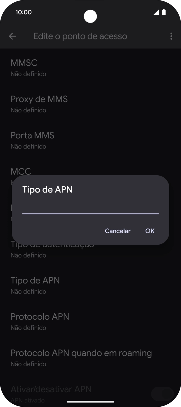 Introduza default e prima OK.