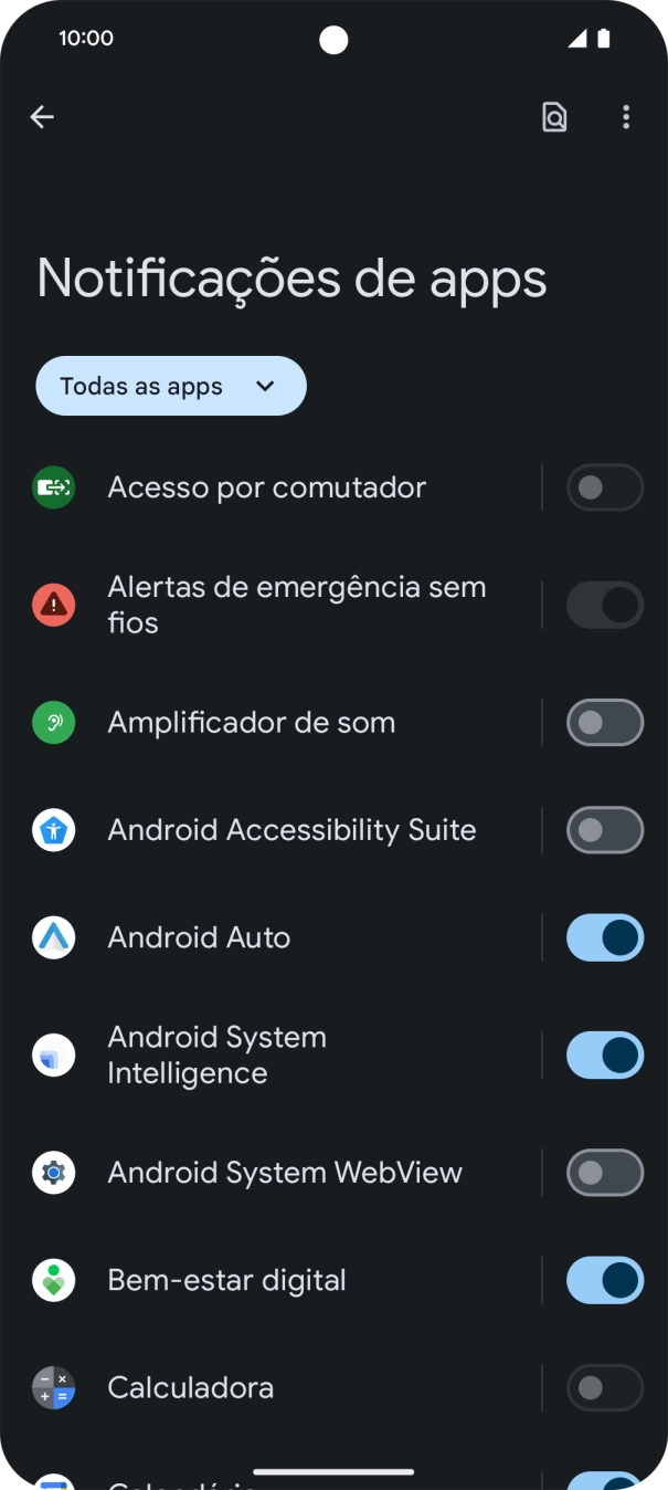 Prima o indicador junto às apps pretendidas para ativar ou desativar a função.