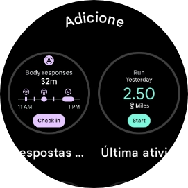 Deslize o dedo para cima no ecrã, para ver os widgets disponíveis.