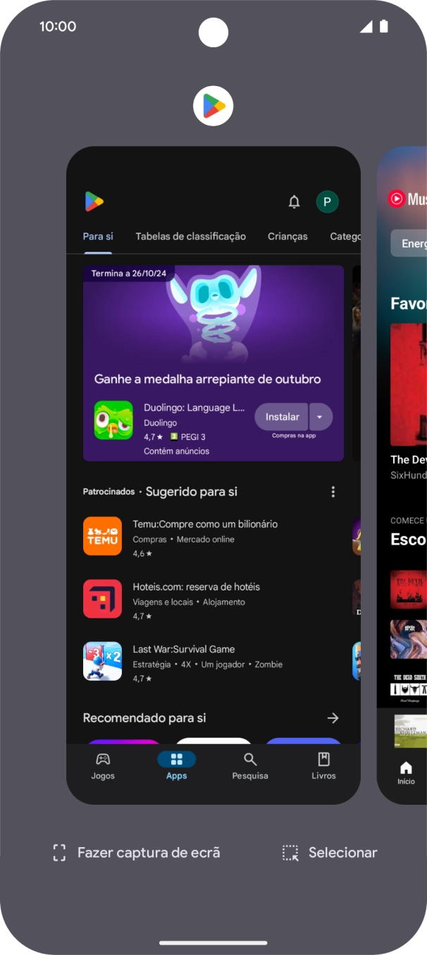 Para terminar uma aplicação em curso, deslize o dedo para cima na aplicação pretendida.