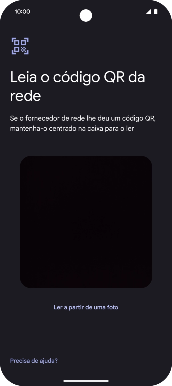 Para scanear o código QR enviado, enquadre-o na moldura da câmara do telefone.