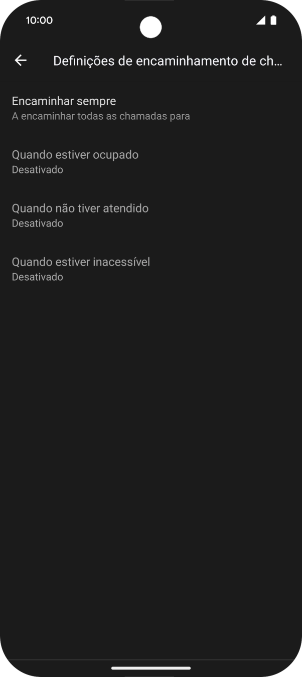 Prima o tipo de desvio pretendido.