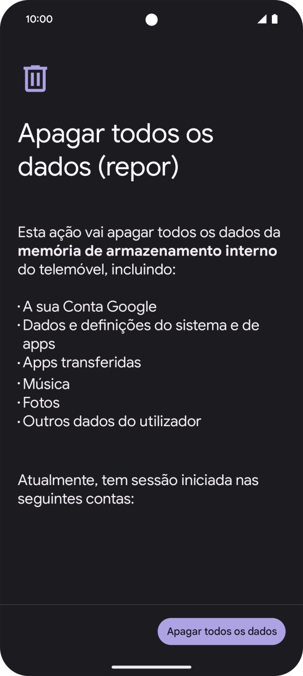 Prima Apagar todos os dados.