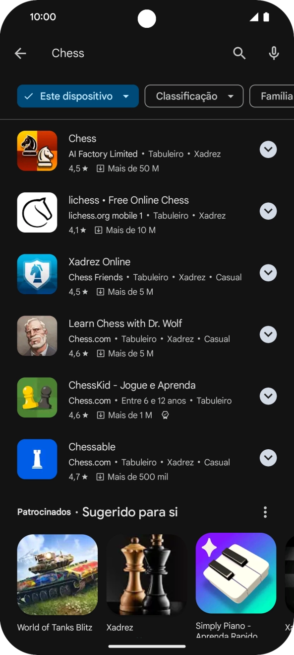 Prima a app pretendida.