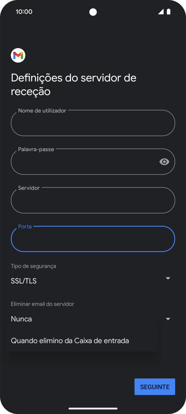 Prima Nunca para manter os e-mails no servidor quando estes são apagados no telefone.