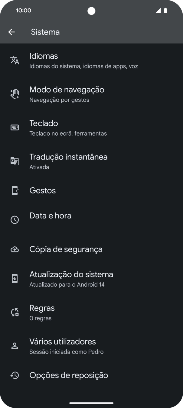 Prima Atualização do sistema. Se existir uma nova versão de software disponível, será agora indicado no ecrã. Siga as indicações no ecrã para atualizar o software do telefone.