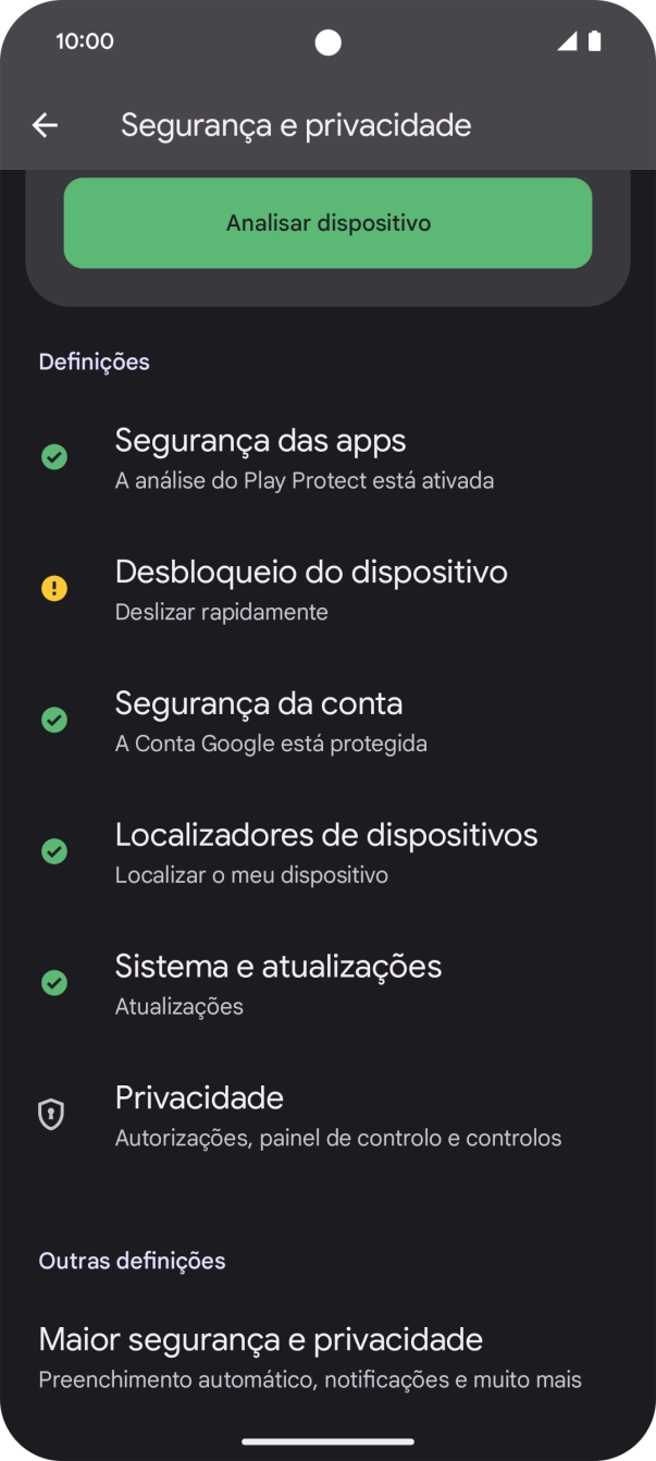 Prima Desbloqueio do dispositivo.