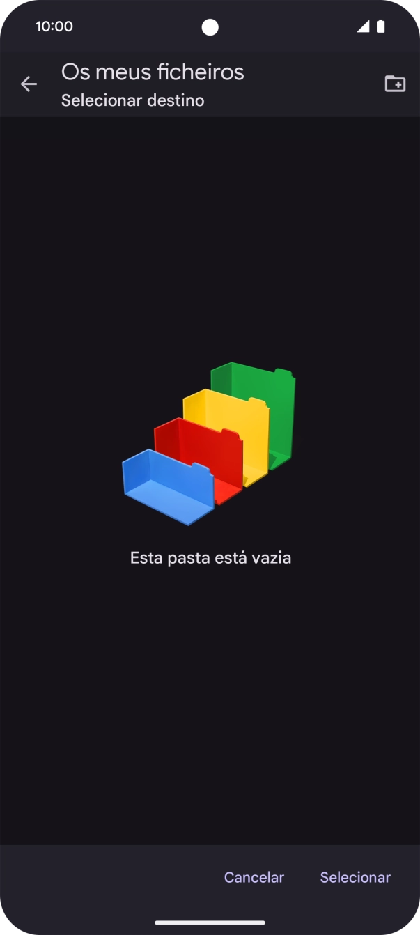 Se quiser criar uma nova pasta, prima o ícone de nova pasta e siga as indicações no ecrã para criar uma nova pasta.