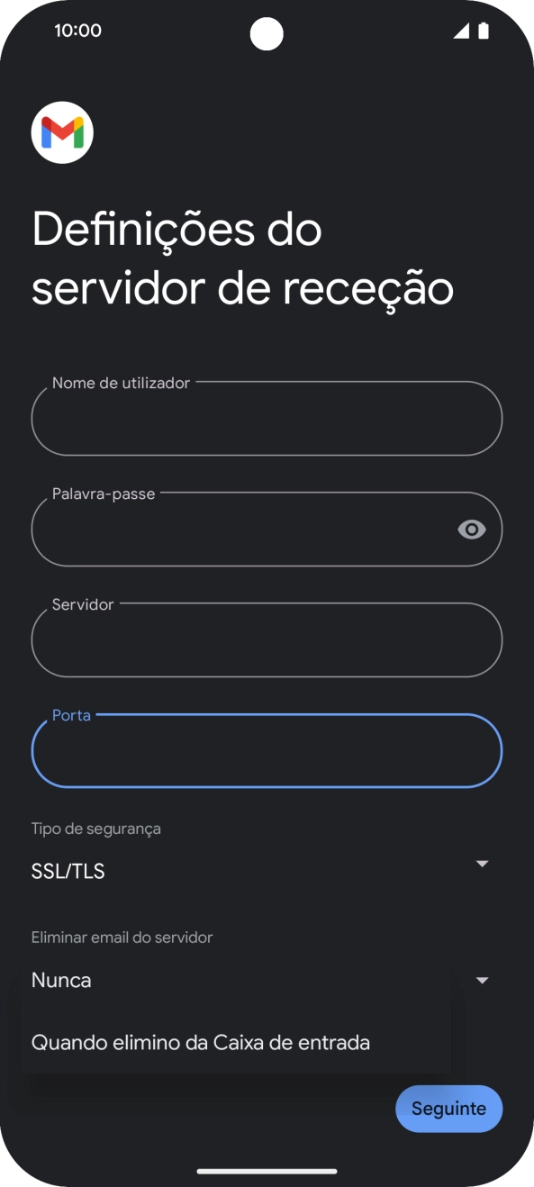 Prima Nunca para manter os e-mails no servidor quando estes são apagados no telefone.