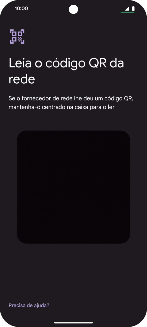 Para scanear o código QR enviado, enquadre-o na moldura da câmara do telefone.