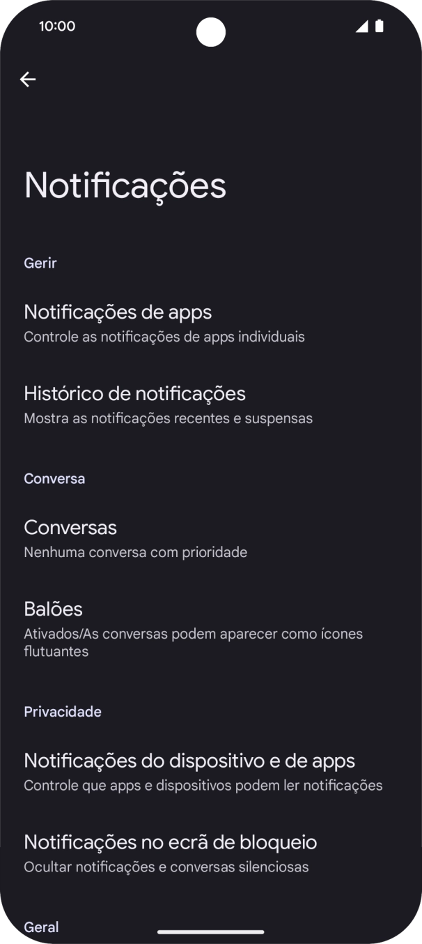 Prima Notificações de apps.