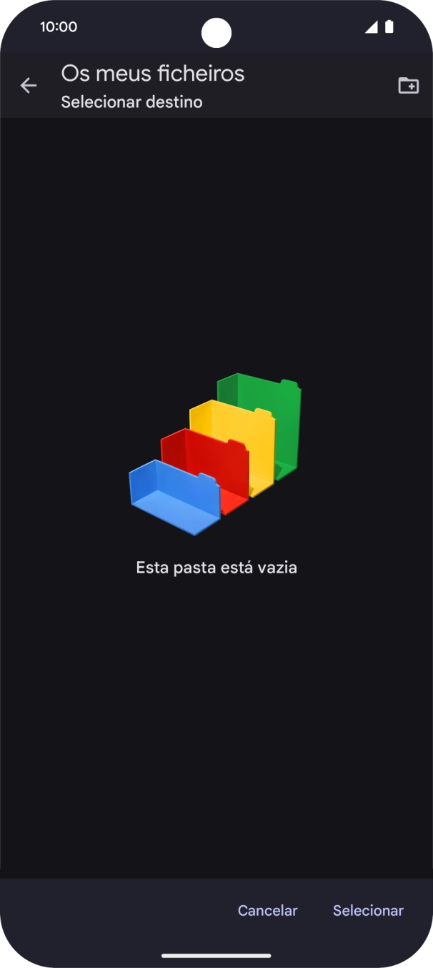 Se quiser criar uma nova pasta, prima o ícone de nova pasta e siga as indicações no ecrã para criar uma nova pasta.