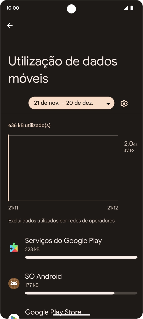 O consumo de dados de cada aplicação é mostrado sob o nome da aplicação.